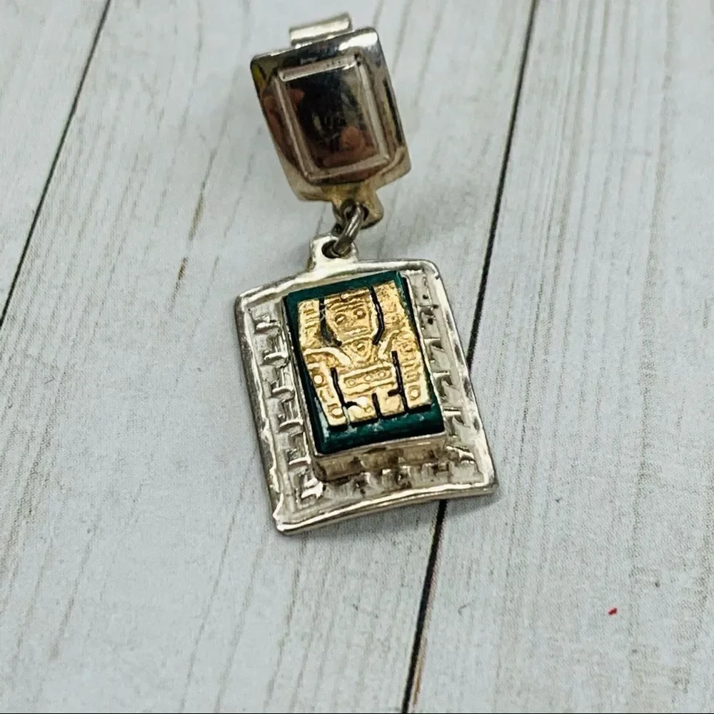 Sterling Silver and 10K Gold Tribal Earrings‎